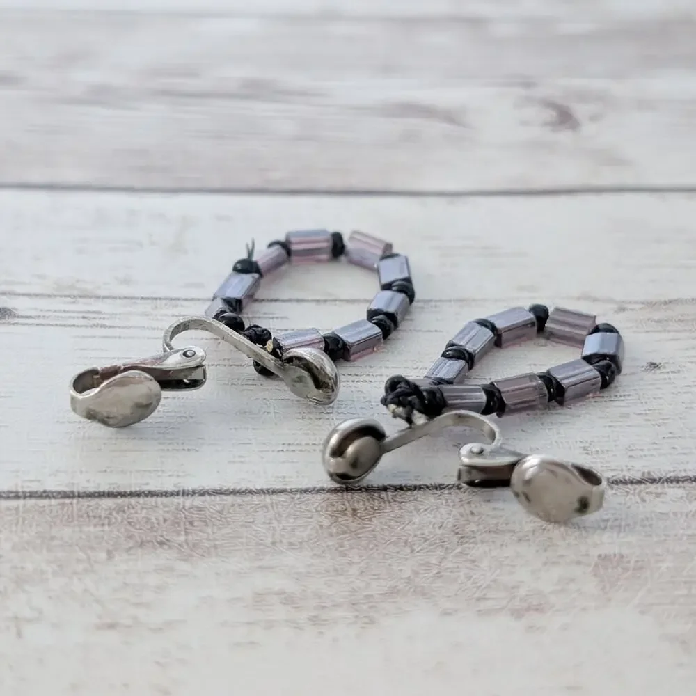 Vintage Clip On Earrings Mauve and Black Dangle